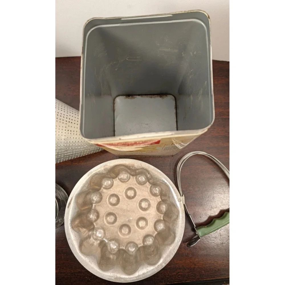 Vintage Kitchen Lot Aluminum Food Mill Nabisco Tin Jello Mold Pastry Blender 6pc